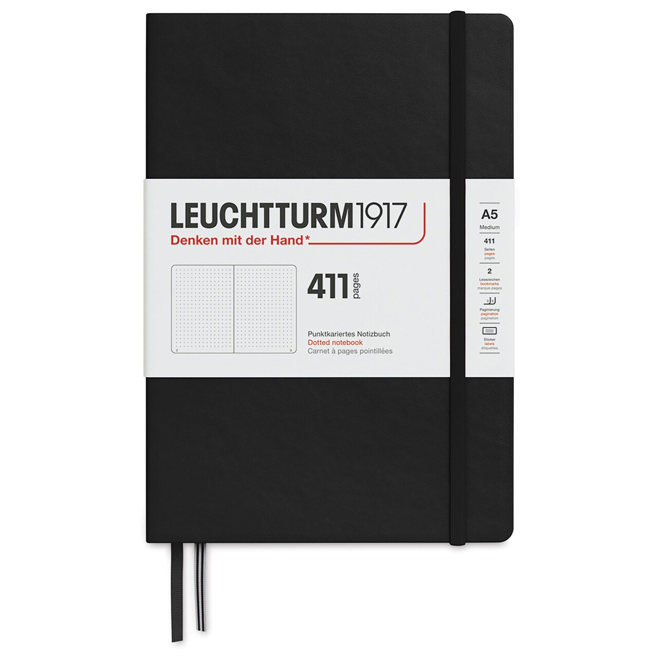 Leuchtturm1917 411 Notebook - Black, 5-3/4" x 8-1/4", Dot Grid